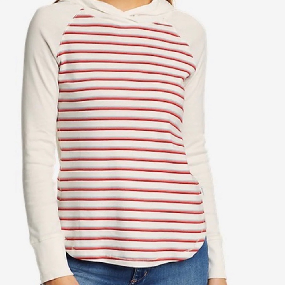 NWOT Eddie Bauer Striped Red and White Women's Top with hood